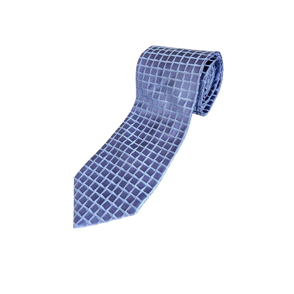 BOSS Hugo Boss 100% Silk Tie Blue Geometric Square Made in Italy Designer Luxury
